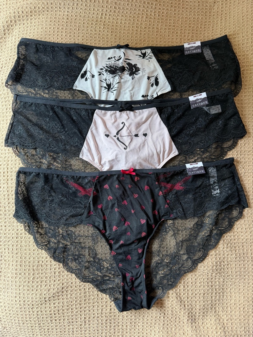 NWT Cacique size 26/28 Black Lace Cheeky Panty 3 pair bundle
